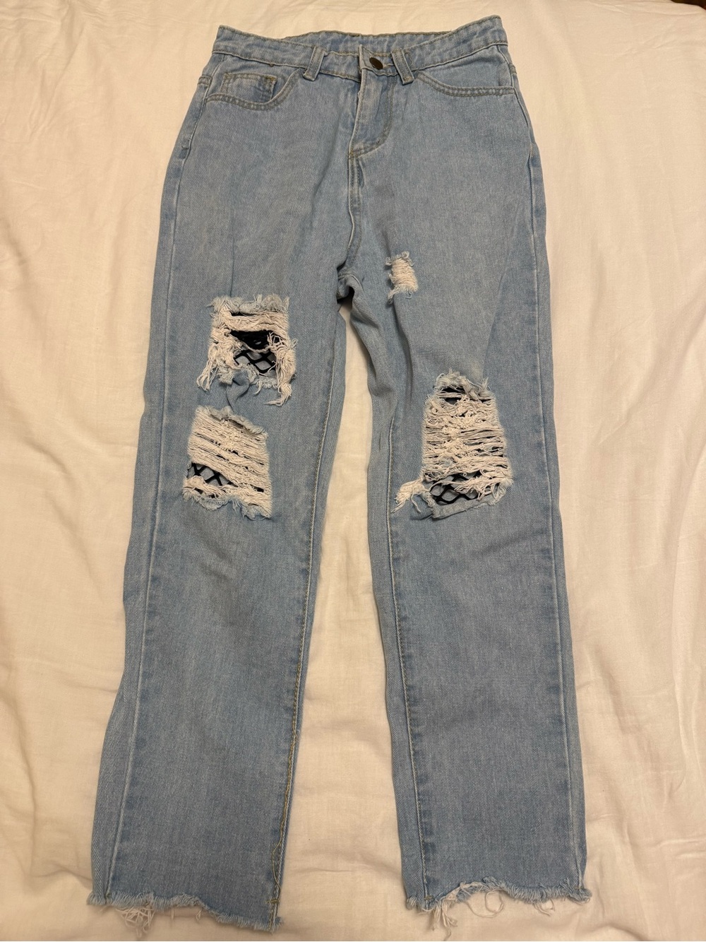 Light Blue Distressed Jeans with built in fishnets